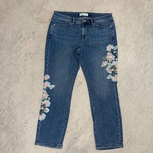 J.Jill Authentic Fit‎ Cropped Jeans Size 6 Floral Embroidered Denim Chic Flowers